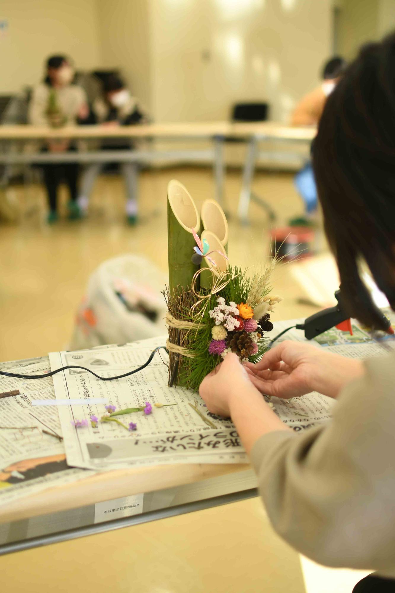 20221211親子でおしゃれなミニ門松作り