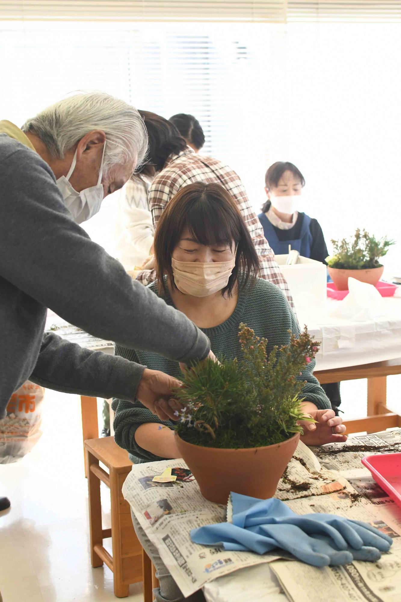 20231220正月向け寄せ植え教室