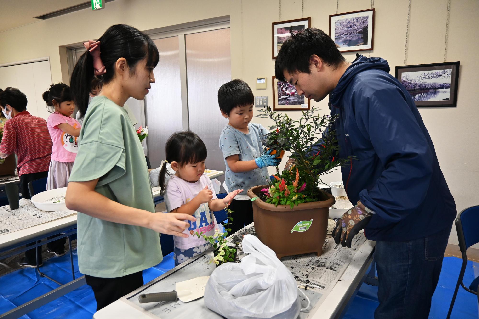 親子ふれ愛寄せ植え教室7363