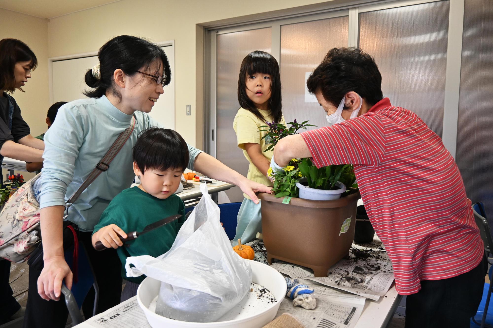 親子ふれ愛寄せ植え教室7431