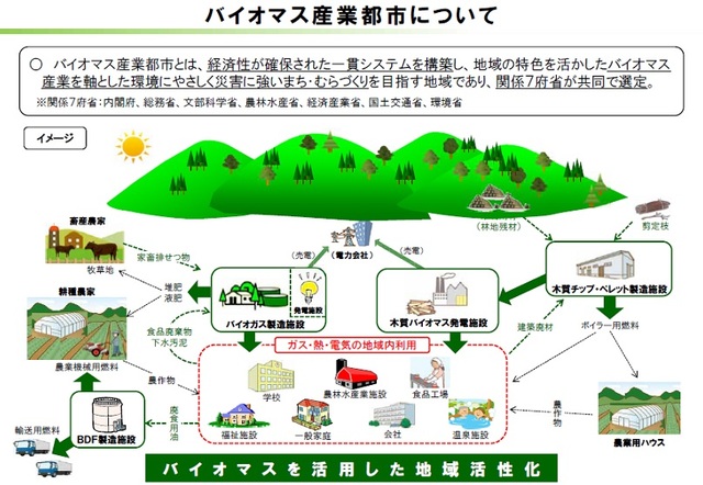 バイオマス産業都市について(バイオマスを活用した地域活性化フロー図)イラスト
