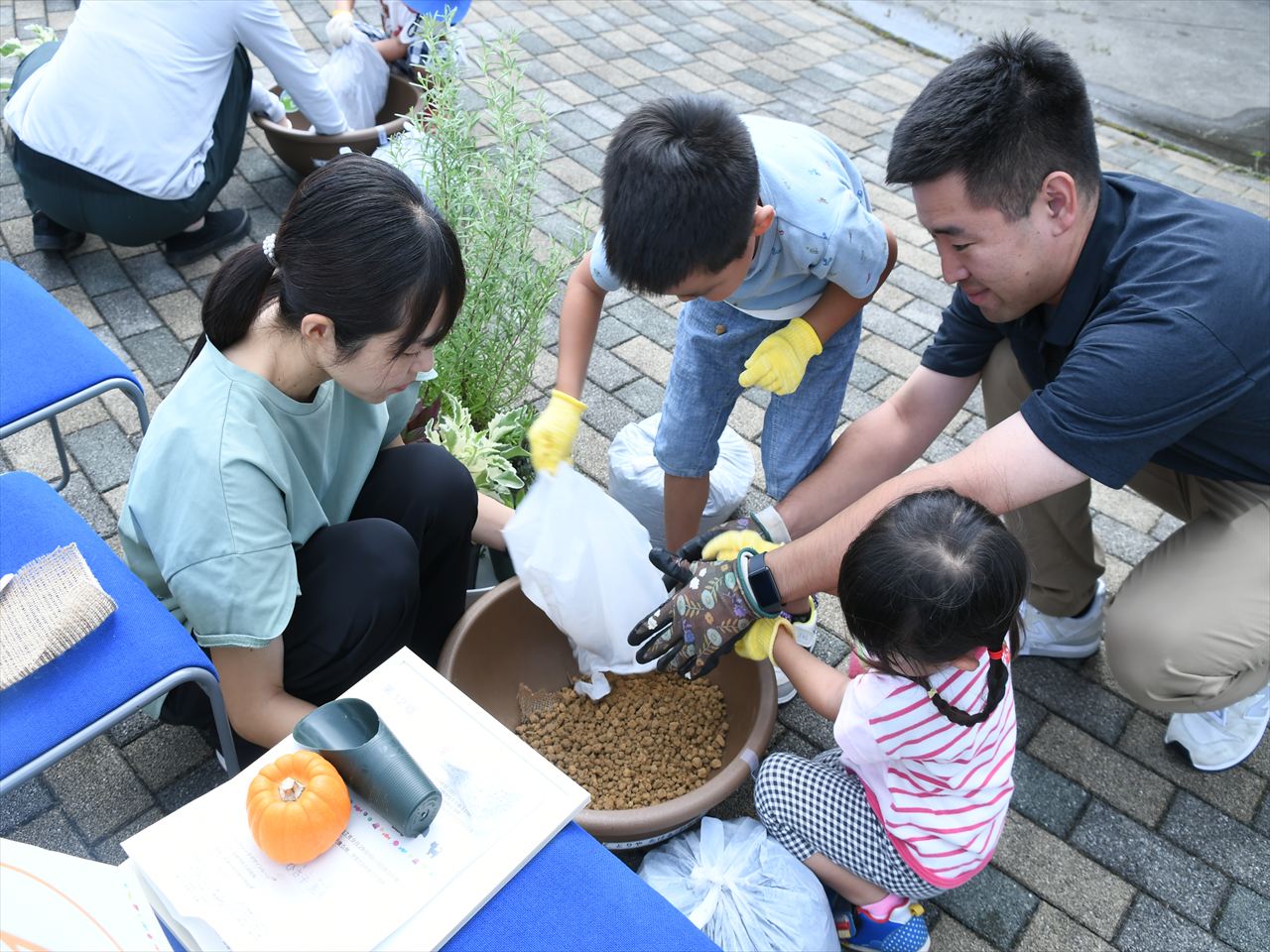 まずは赤玉土を敷きます
