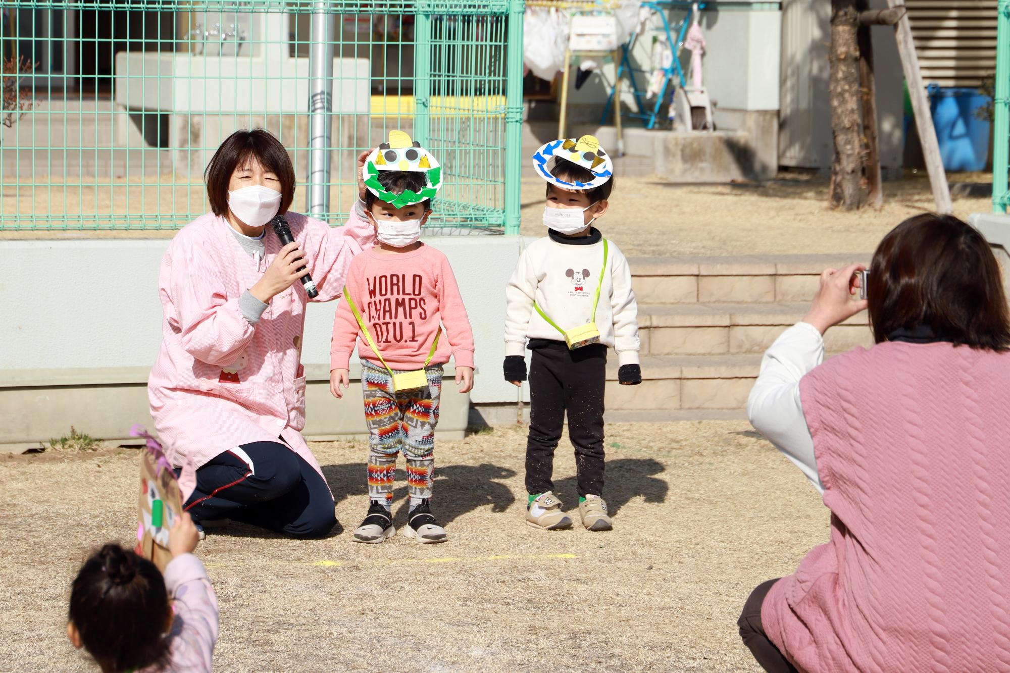 竜王中央保育園で節分の豆まき集会