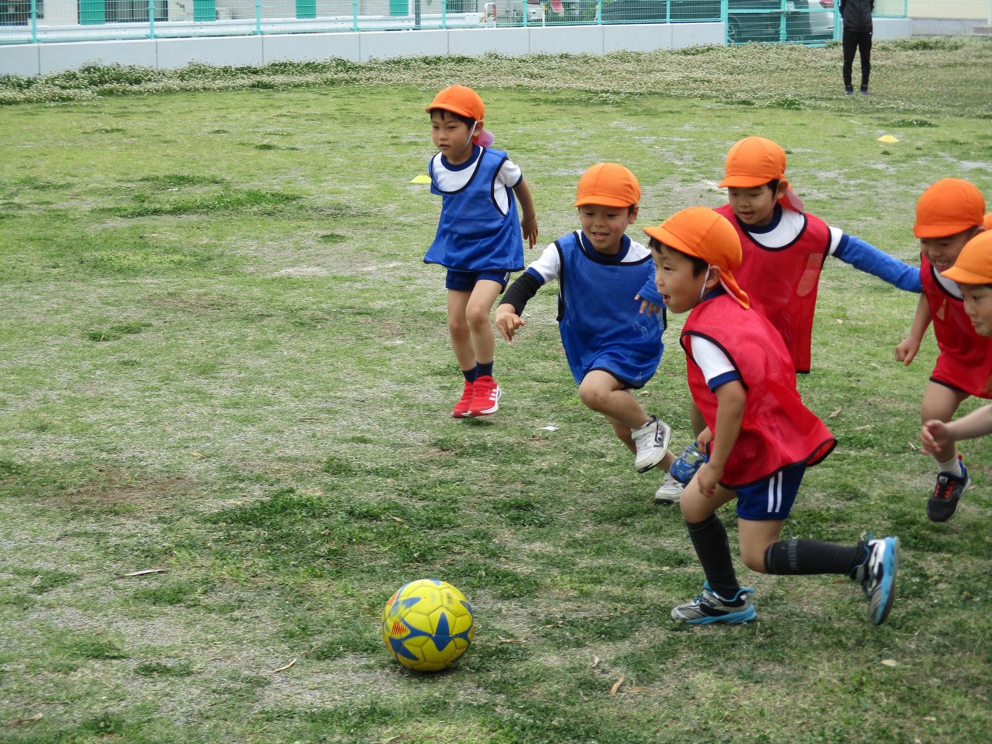 サッカー教室を楽しむひまわり組の子ども達です。