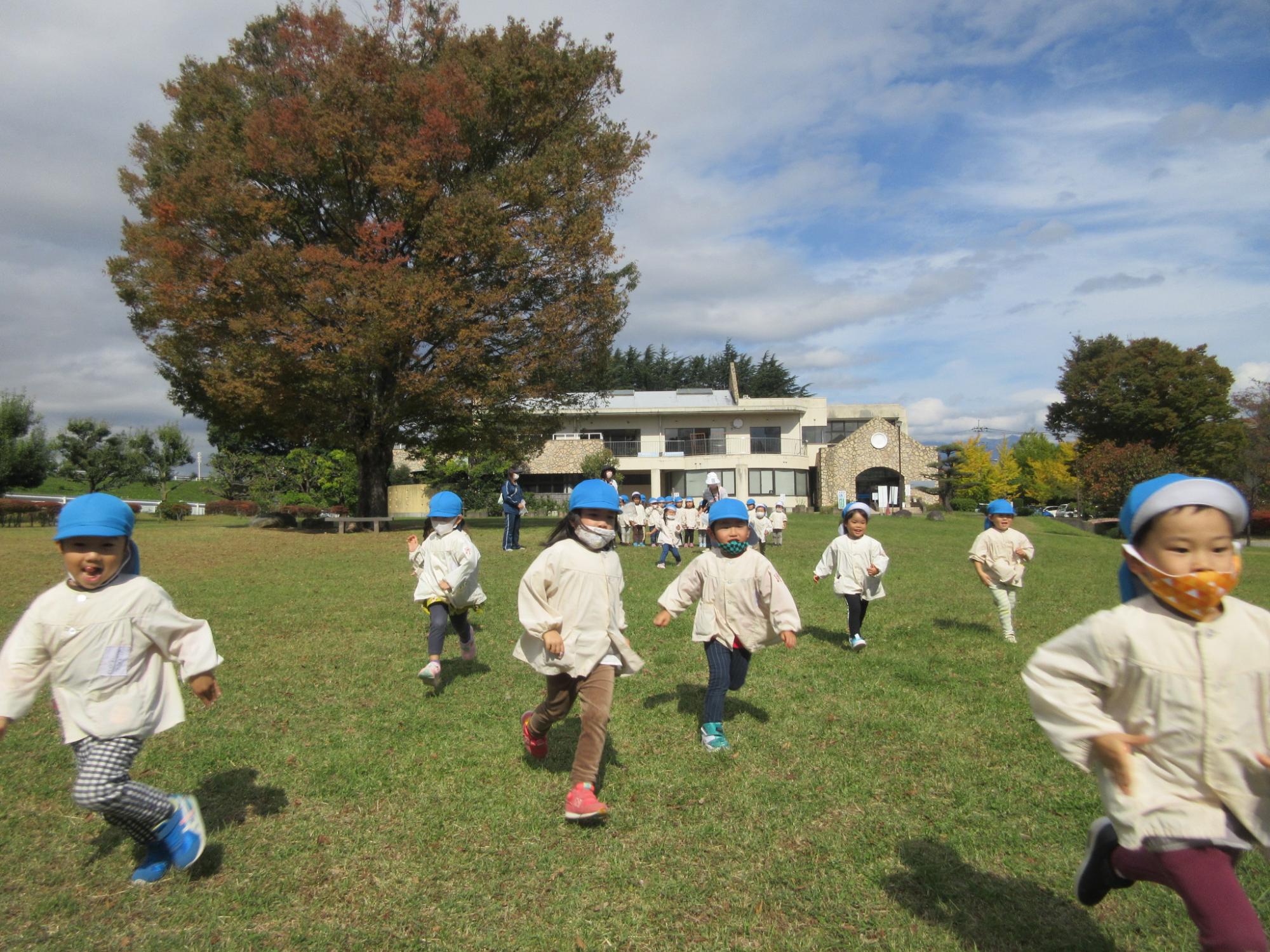 公園で走って遊ぶあお組