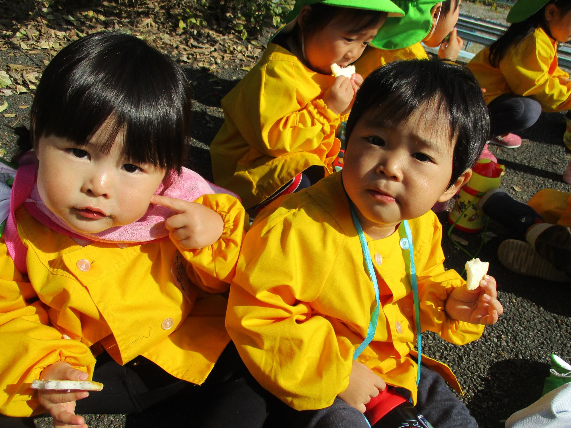 秋の遠足を楽しむ、つぼみ2組の子どもの姿です。