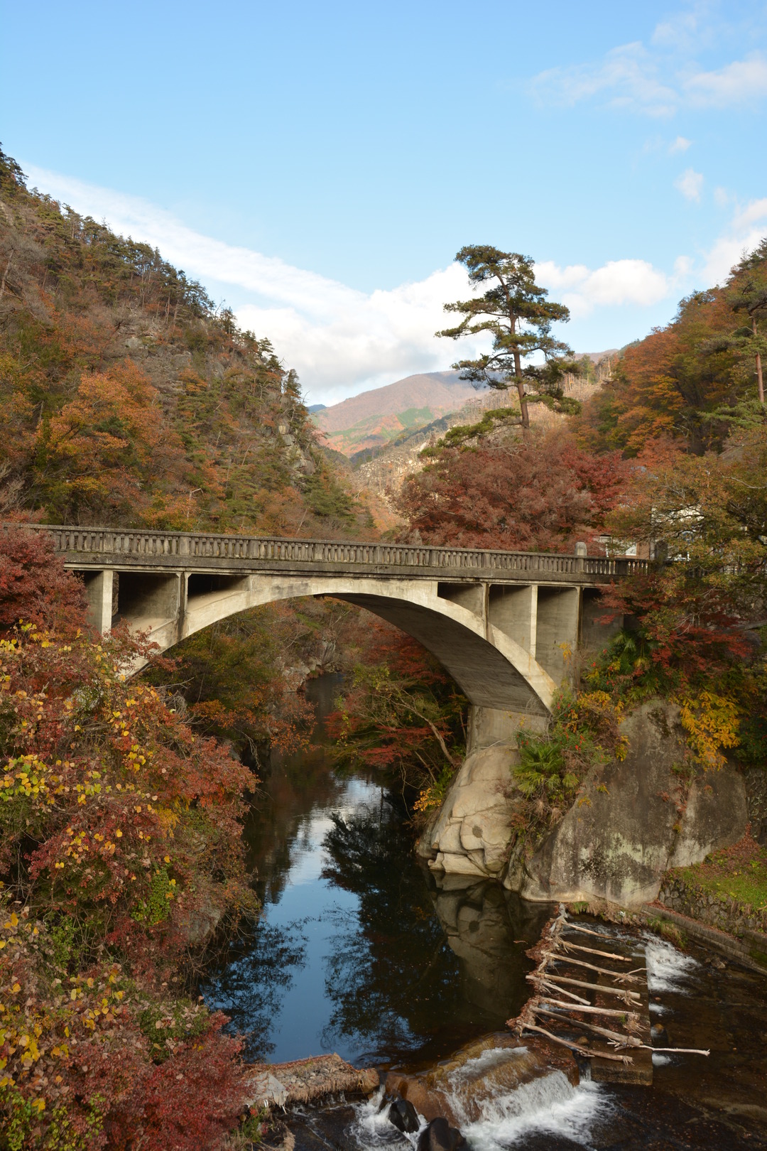 長潭橋と紅葉の写真