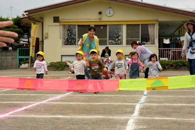 園庭を走る園児たちの写真