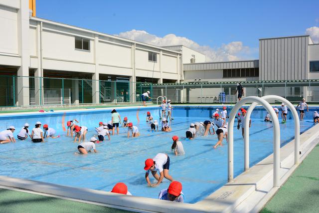 市内小学校でのプール清掃の様子の写真1