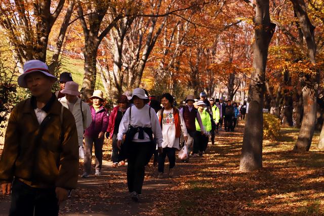 紅葉がすてき、人たちが最後まで頑張っている写真