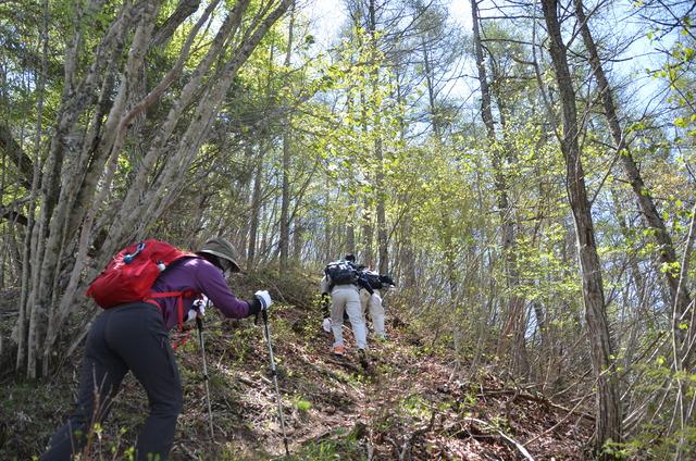 (写真)険しい山道を登る登山者