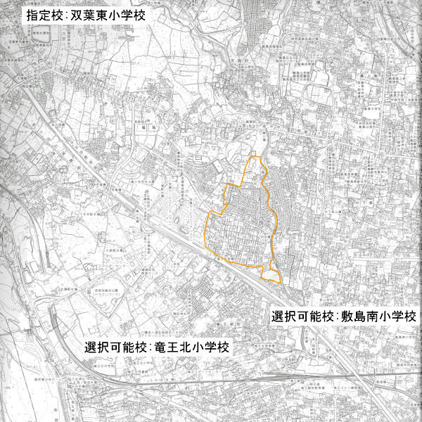 (イラスト)対象地区が滝坂区の一部、登美団地区、希望ヶ丘区の一部の地図