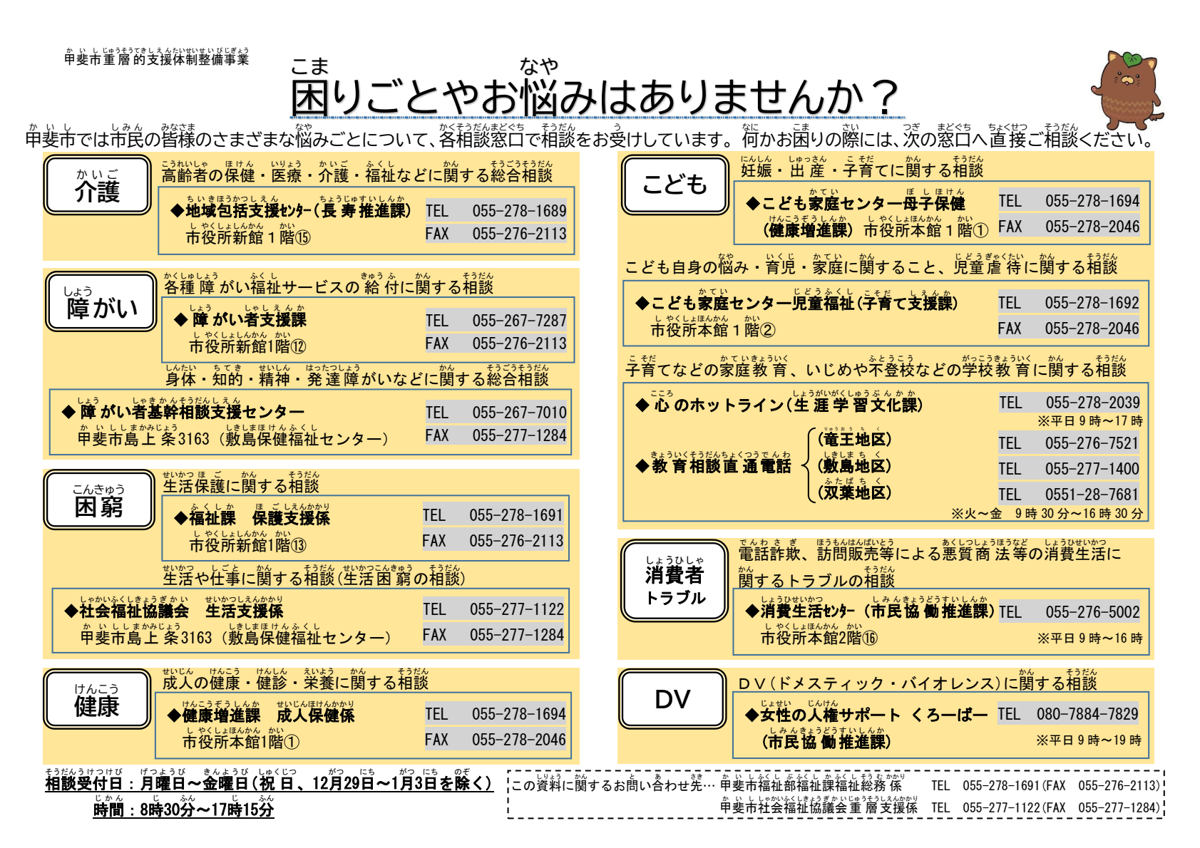 相談支援窓口を一覧にしたパンフレットの画像
