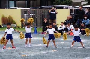 ボンボンを使ってダイナミックの踊る園児