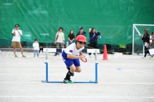 ハードルをくぐる児童の写真