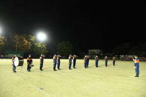 市消防団訓練総見、ラッパ隊登場です