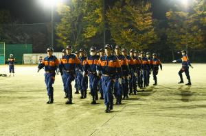 市消防団訓練総見、全体行進