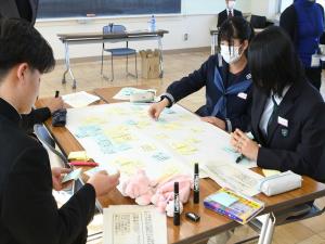 ３つの班それぞ意見をふせんに書き出している様子